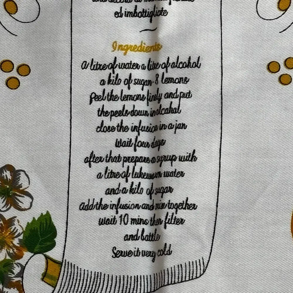Limoncello large white tea towel 100% cotton kitchen decor yellow lemons recipes